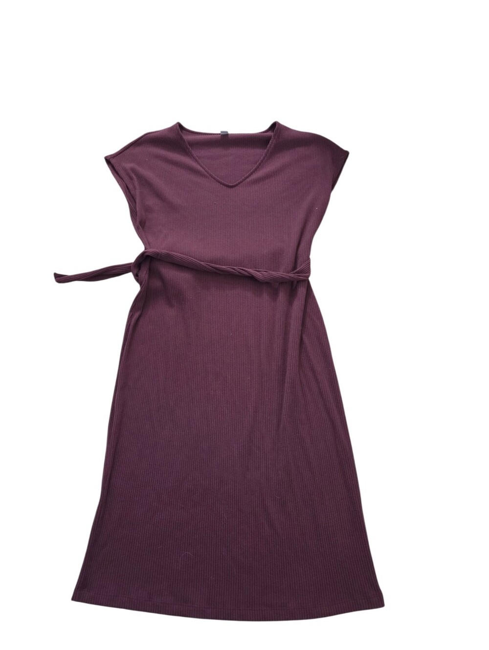 Old Navy wine ribbed sleeveless midi v neck dress, L. EUC.
